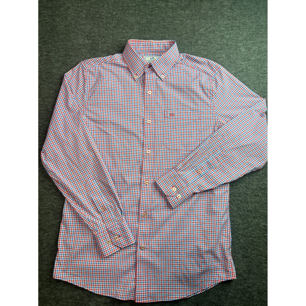 Southern Tide Intercoastal Mens Small Red Blue Gingham Stretch Button Down Shirt - Picture 2 of 12